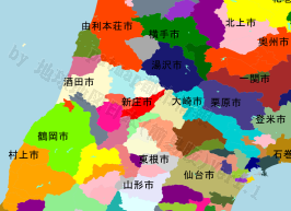 新庄市の位置を示す地図