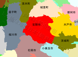 笠間市の位置を示す地図