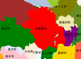 宇都宮市の位置を示す地図