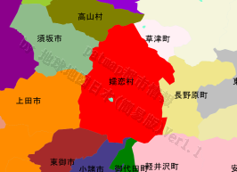 嬬恋村の位置を示す地図