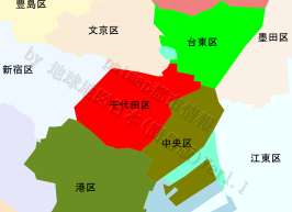 千代田区の位置を示す地図