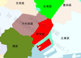 中央区の位置を示す地図
