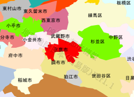 三鷹市の位置を示す地図