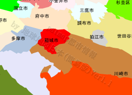 稲城市の位置を示す地図