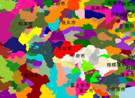 北杜市の位置を示す地図
