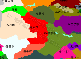 上野原市の位置を示す地図