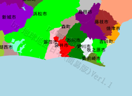 袋井市の位置を示す地図
