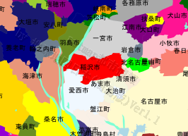 稲沢市の位置を示す地図