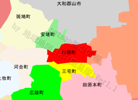 川西町の位置を示す地図
