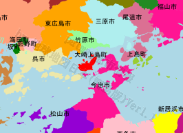 大崎上島町の位置を示す地図