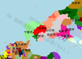 美祢市の位置を示す地図