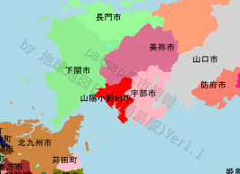 山陽小野田市の位置を示す地図