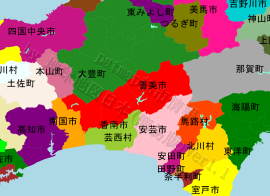 香美市の位置を示す地図