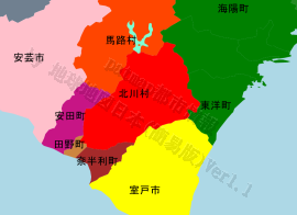 北川村の位置を示す地図