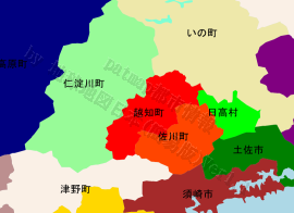 越知町の位置を示す地図