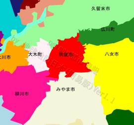 筑後市の位置を示す地図