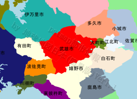 武雄市の位置を示す地図