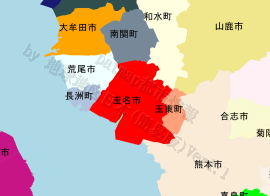 玉名市の位置を示す地図