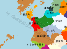 阿久根市の位置を示す地図