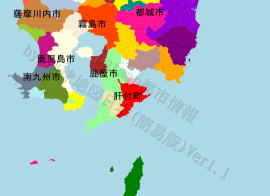 肝付町の位置を示す地図