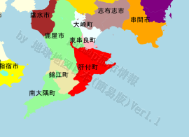 肝付町の位置を示す地図