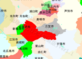 岩見沢市の位置を示す地図
