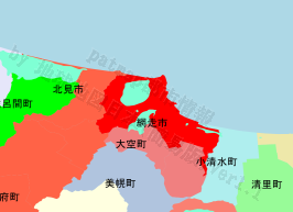 網走市の位置を示す地図