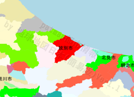 紋別市の位置を示す地図
