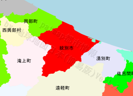 紋別市の位置を示す地図