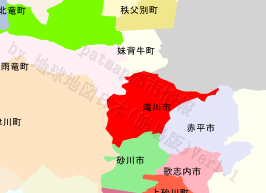 滝川市の位置を示す地図