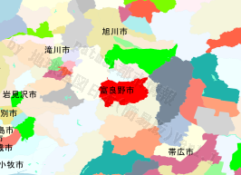 富良野市の位置を示す地図