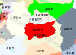 富良野市の位置を示す地図