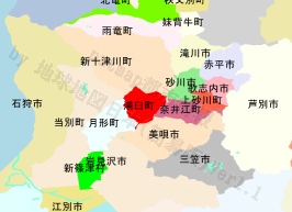 浦臼町の位置を示す地図