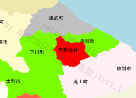 西興部村の位置を示す地図