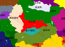 北上市の位置を示す地図