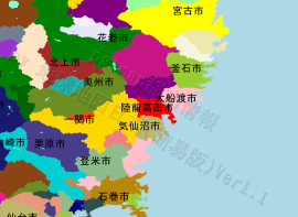 陸前高田市の位置を示す地図