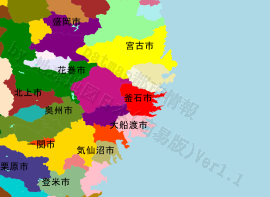 釜石市の位置を示す地図
