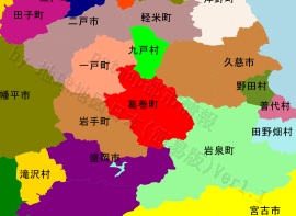 葛巻町の位置を示す地図