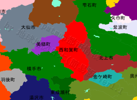 西和賀町の位置を示す地図