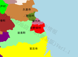 田野畑村の位置を示す地図