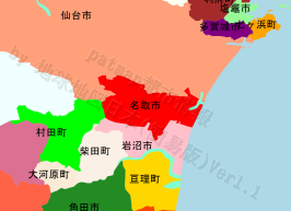 名取市の位置を示す地図