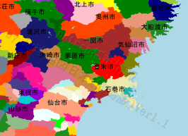 登米市の位置を示す地図