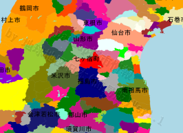 七ヶ宿町の位置を示す地図