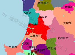 能代市の位置を示す地図