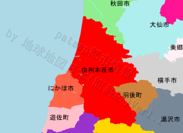 由利本荘市の位置を示す地図