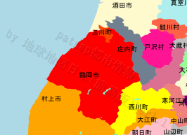 鶴岡市の位置を示す地図