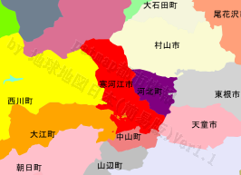 寒河江市の位置を示す地図