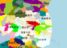 二本松市の位置を示す地図
