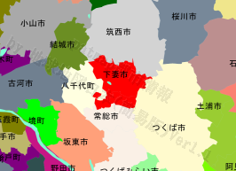 下妻市の位置を示す地図