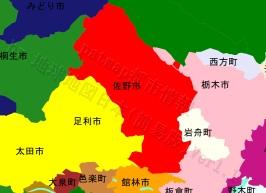 佐野市の位置を示す地図